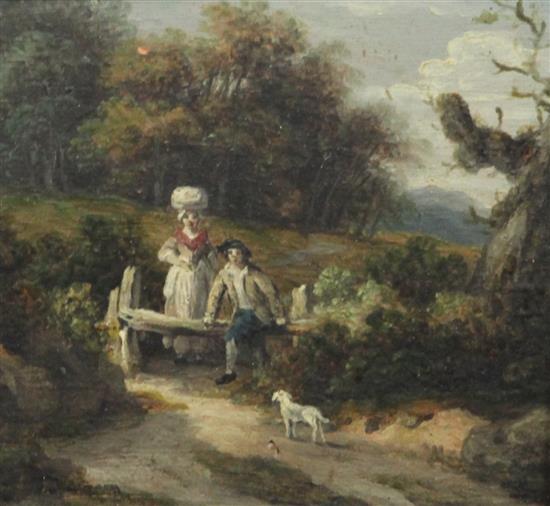 18th century English School Figures in landscapes, 6 x 6.5in.